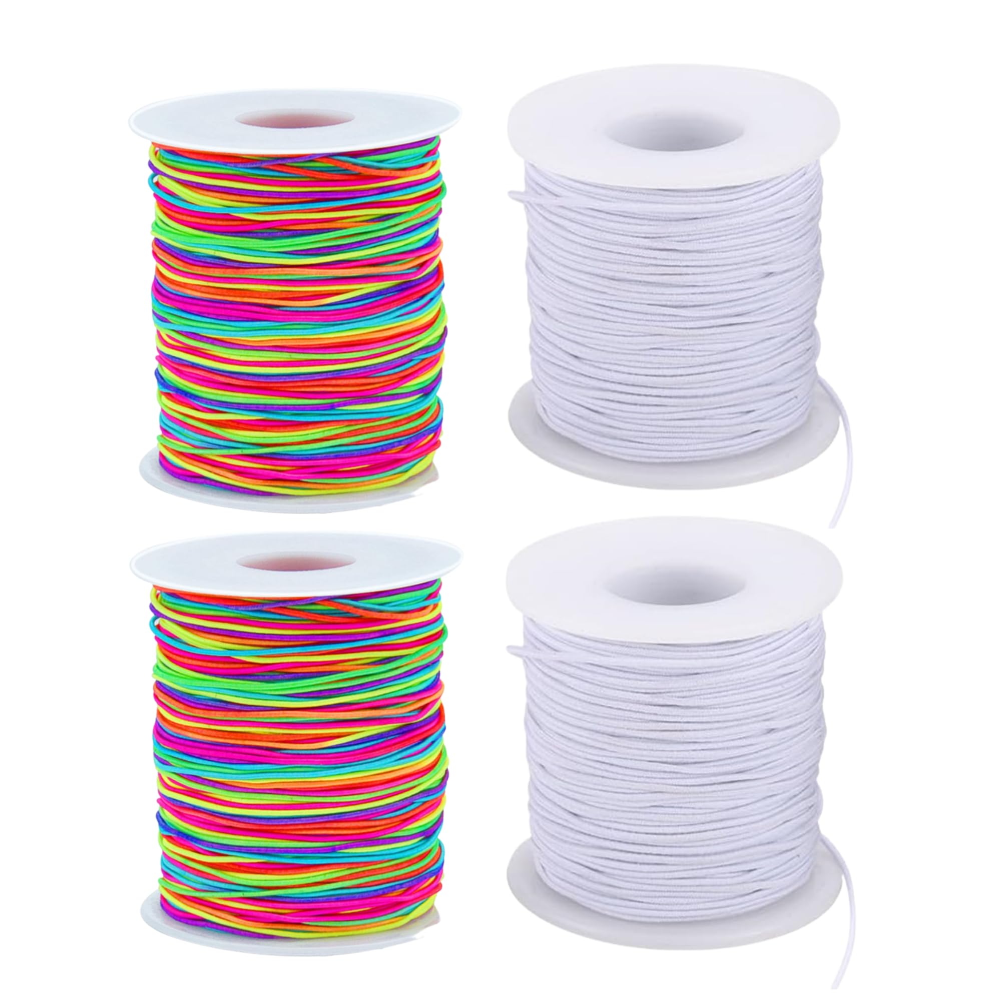 Rainbow Bead Elastic Thread - Elastic Jewelry Thread, 1mm Braided Bead Thread, Used for Bracelets and necklaces, DIY Craftsmanship (2 White+2 Colorful, 4 Rolls 200 meters) (Approximately 218 yards)
