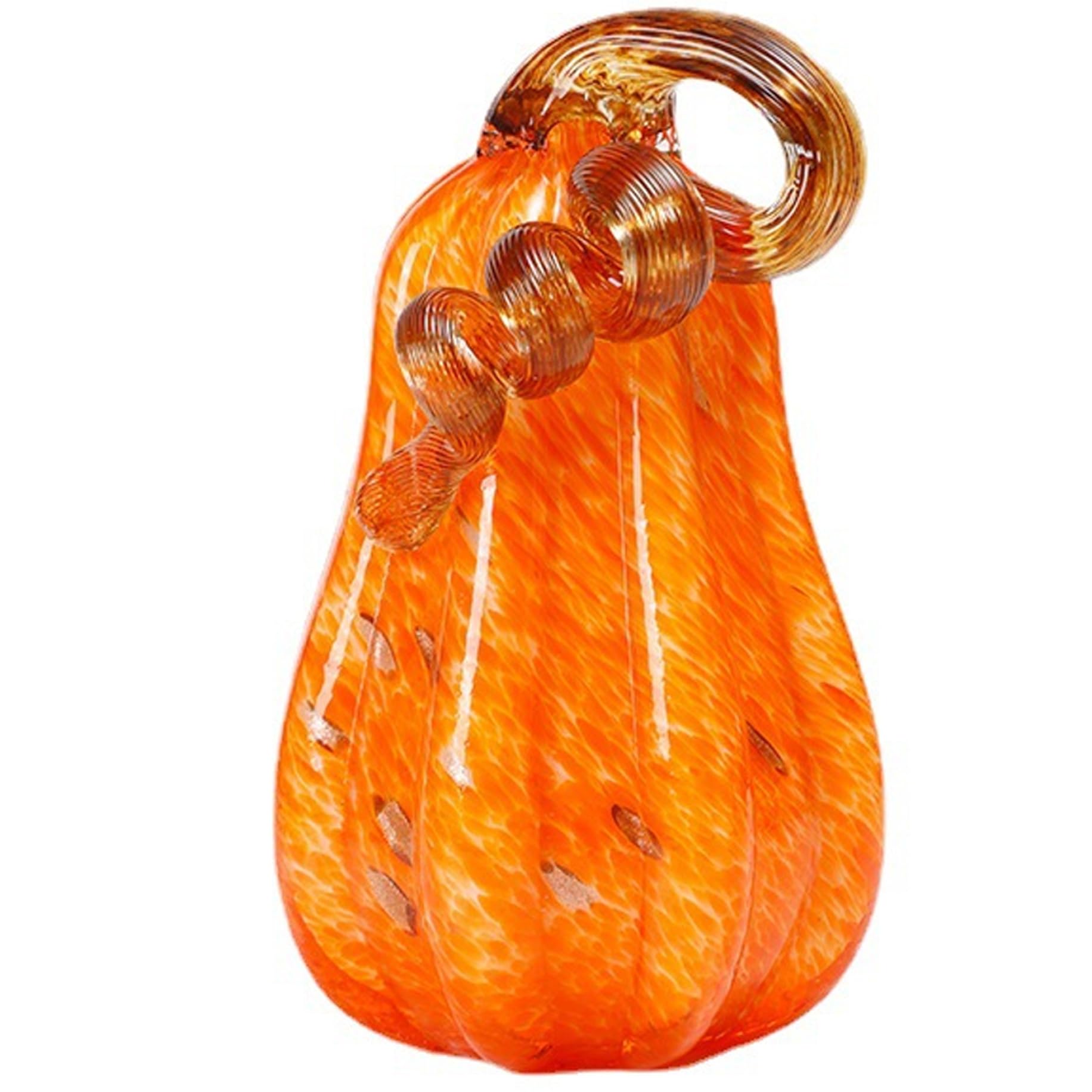 Ameble Glass Pumpkin 4.3x4.3x7.7 Blown Glass Decor Orange Pumpkins for Decorating Halloween Fall Harvest Thanksgiving Table Centerpieces Halloween