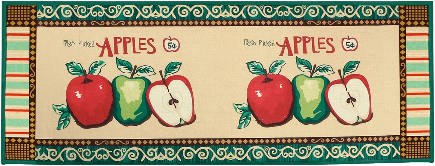 yazi Fabric Kitchen Mat Area Rug Fresh Picked Apples Non-Slip Rubber Backing Floomat,47x18 Inches Mother's Day Gift