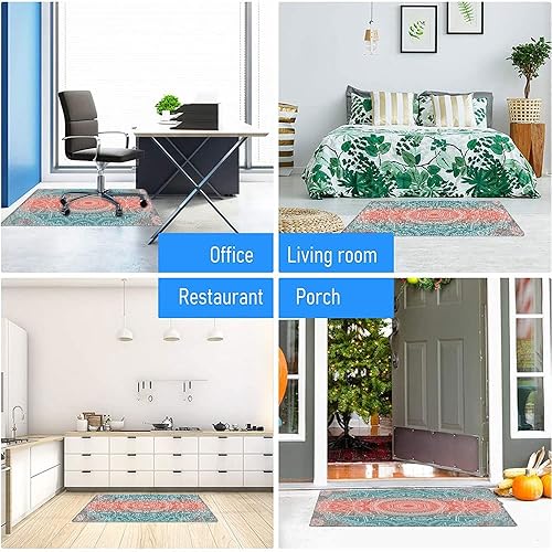 Miniatura 4 de Tapete para silla de oficina de coral y verde azulado, moderno diseño de mandala con arte geométrico floral degradado, tapete para silla de