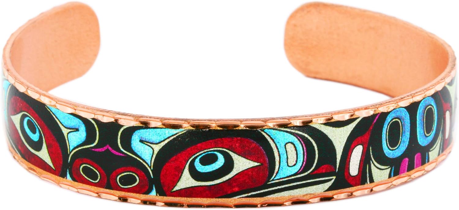 Colorful NW Native American Eagle Bracelets Eagle Totem Animal Jewelry Artisan Copper Cuff Bracelets. Haida Art Jewelry Spirit Animal Bracelet of an Eagle
