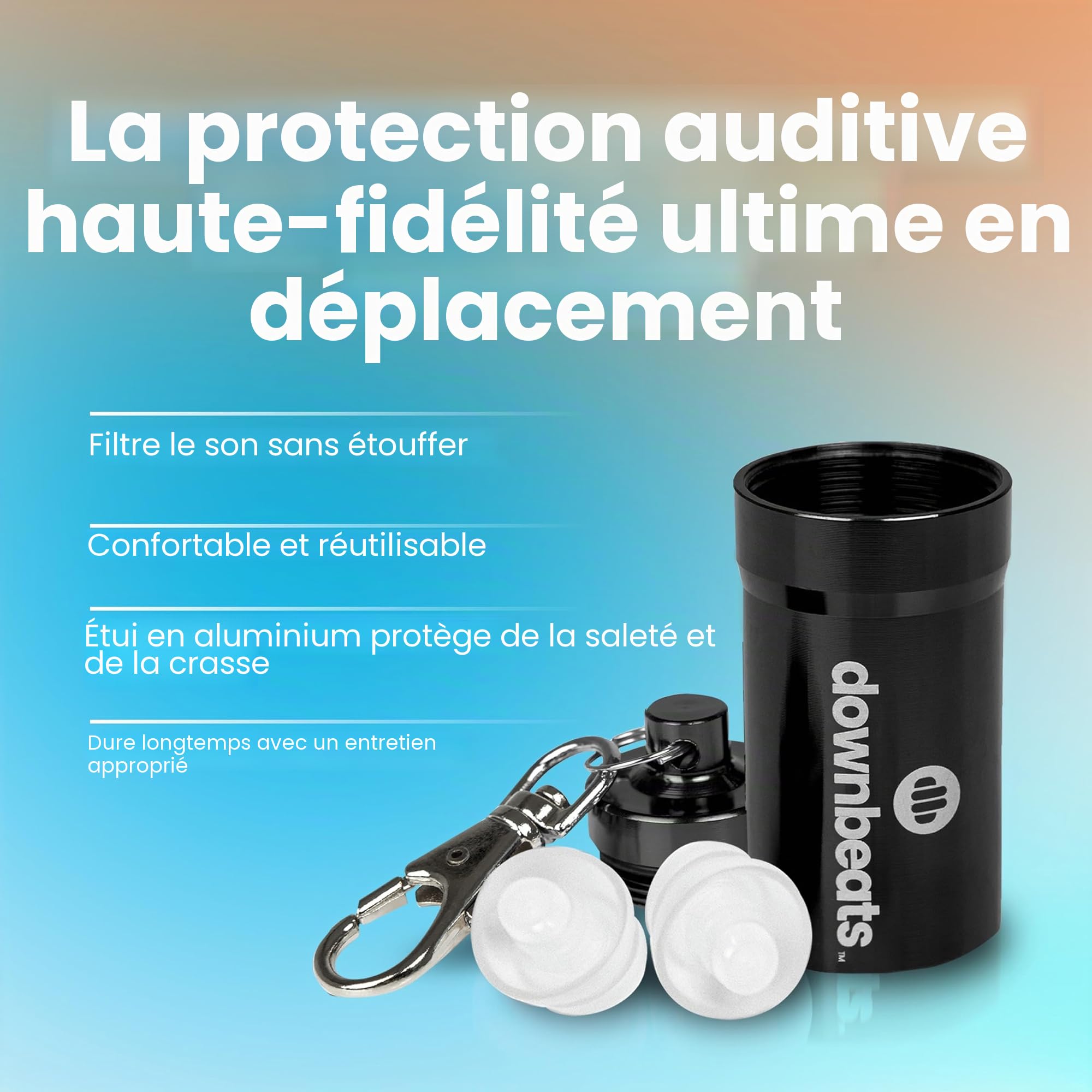 DownBeats Bouchons d'oreilles réutilisables haute fidélité : protection auditive pour concerts, musique et musiciens, invisibles et discrets