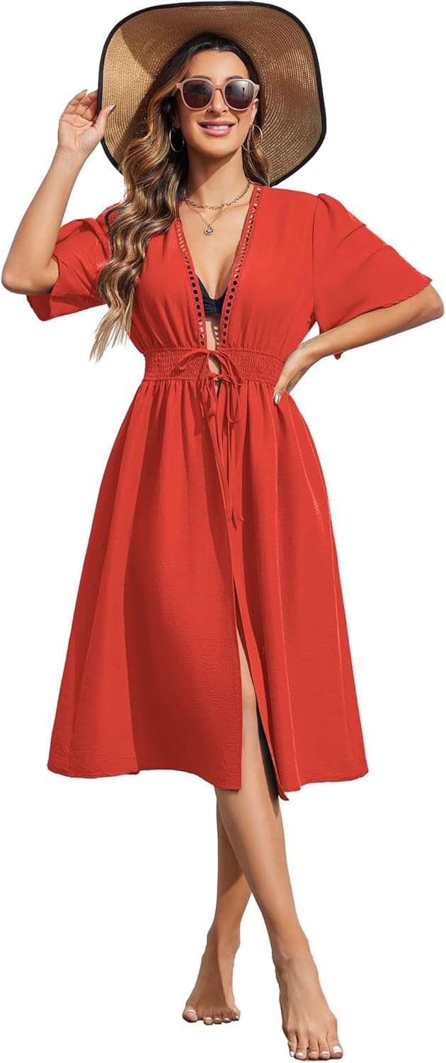 Ekouaer Women's Swimwear Cover Ups Sexy Open Front Beach Bikini Swimsuit Kimono Cardigan Cover Up Long Flowy Beachwear - Image 3