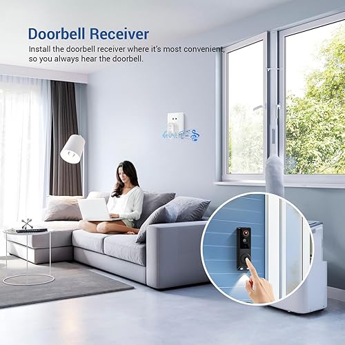 Miniatura 6 de Cámara de timbre de video, 1080p, audio de 2 vías, visión nocturna, detección humana AI, almacenamiento en la nube, alimentado por batería, Wi-Fi