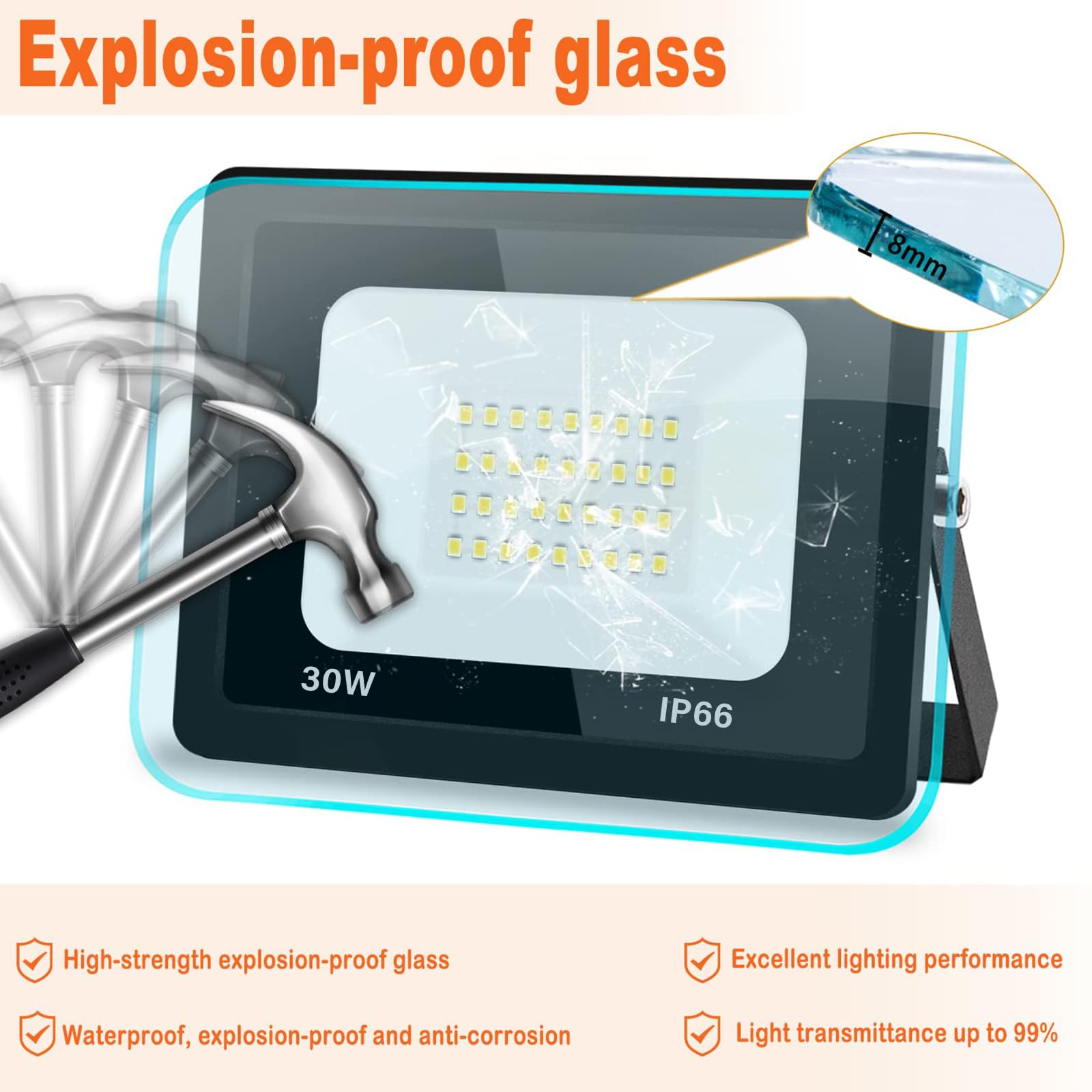 【4 pezzi】30 W faretto led esterno 3000 lm IP66 impermeabile proiettore LED per esterni, super luminoso, illuminazione esterna, bianco freddo (6000 k), sicurezza spot led per stadi, fabbriche,