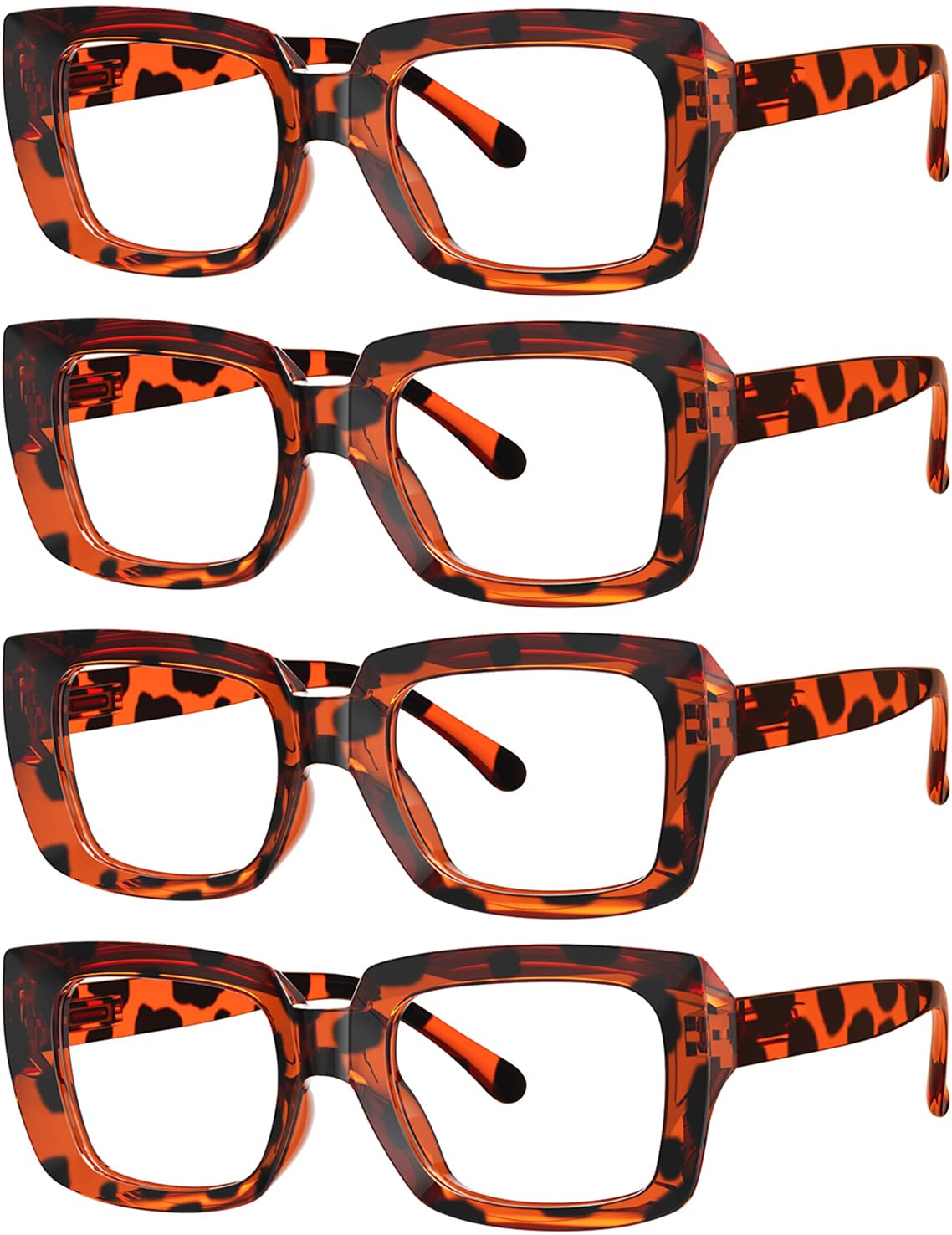 Eyekepper 4 Pack Stylish Reading Glasses Women - Oversized Square Readers Tortoise +6.00