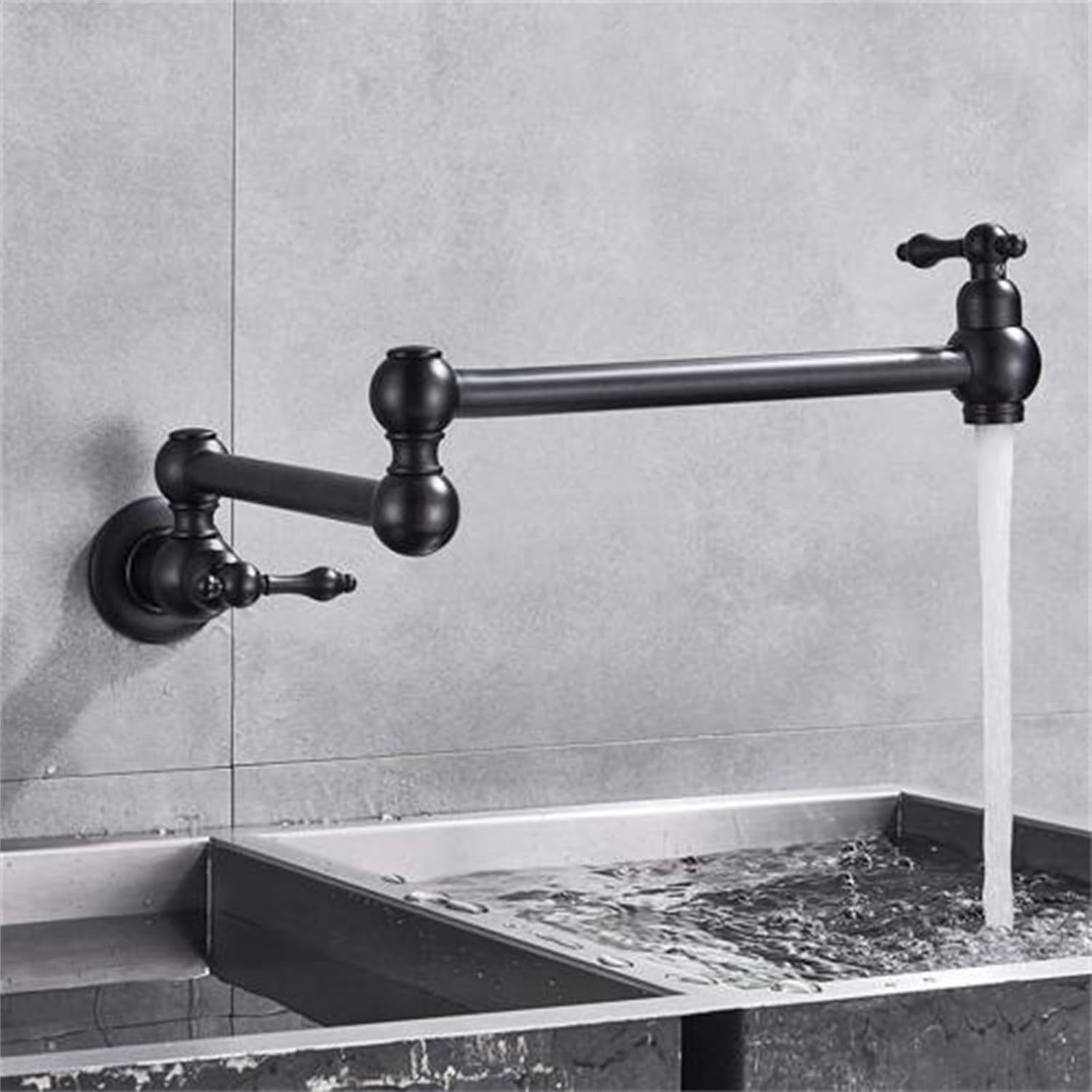 Modern Simple Wall Mounted Pot Faucet Sprayer Filter with Double Joint Swing arm Suitable for Home Kitchen Bathroom Restaurant Matte Black