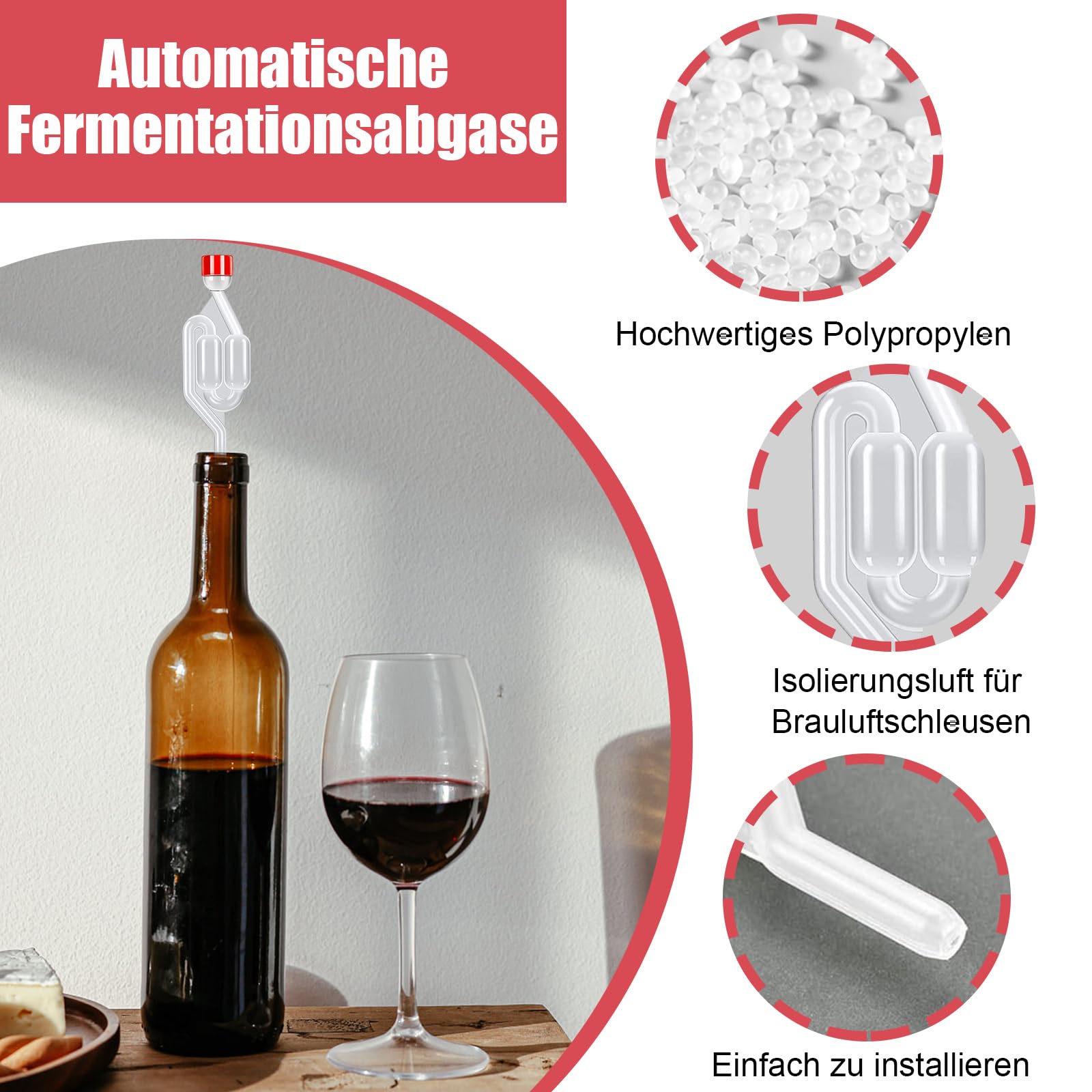 Tubos De Fermentación En Forma De S - Pack De 2, Con Tapones De Goma, Para Vino, Cerveza, Chucrut