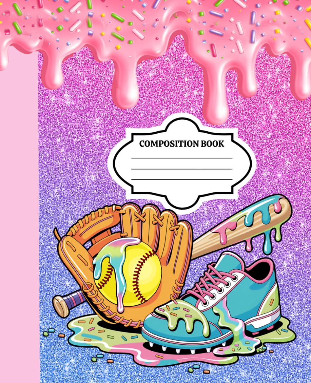 Softball Composition Book: Glitter Drip Softball Notebook for Girls | 7.5 x 9.25 Inches | 100 College Ruled Pages: Fun and vibrant glitter softball ... school, practice notes, or creative writing!