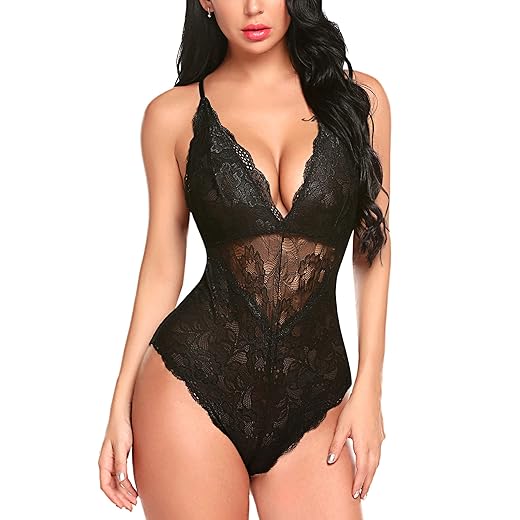 Avidlove Women Snap Crotch Lingerie Sexy Lace Bodysuit Deep V Teddy One Piece Lace Babydoll 2 Avidlove Women Snap Crotch Lingerie Sexy Lace Bodysuit Deep V Teddy One Piece Lace Babydoll
