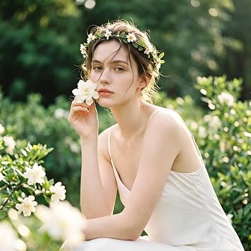 Uongeod Flower Wreath Hair (2 Pieces in a Pack) Flower Wreath Artificial Flowers Crown Bridal Headpiece Greenery Crown Headband Flowers for Wedding Ceremony Party Festival