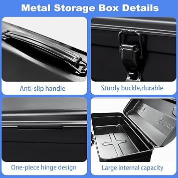Metal Tool Box With Lid,Portable Metal Storage Box With Metals Latch,Tool Organisers For Home DIY,Garage,Workshop,Scrapbook Stamps,Stationery, Sewing Supplies,Wrenches,Screwdrivers(Blue/37*16*12CM)