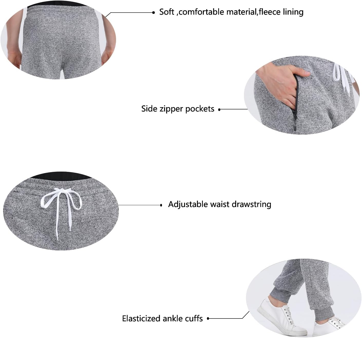 Mens Joggers Sweatpants,3 Pack Fleece Sweat Pants with Pockets/Zipper Pockets Athletic Workout Gym Joggers for Men - Image 3