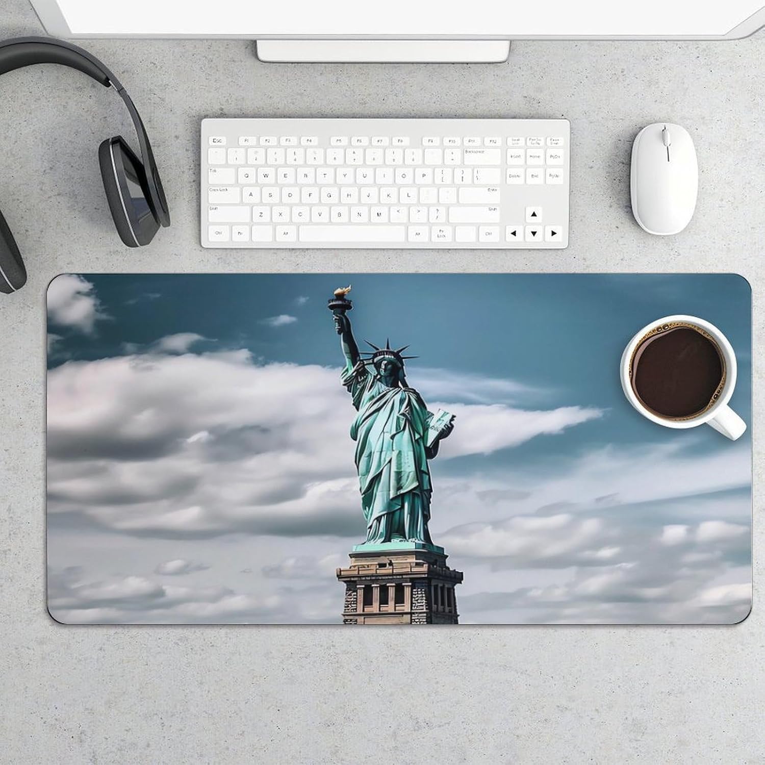 Waterproof Desk Mat 24x12 in Oversized Statue of Liberty Desk Pad with Non-Slip Rubber Base Smooth Surface Gaming Mousepad for Mouse & Keyboard Portable Foldable for Home Office Desktop Decor
