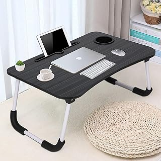 TEKCOOL Study Table Foldable Wooden Laptop Bed Tray Table, Multifunction Lap Tablet Desk with Cup Holder, Perfect for Eati... Price In India