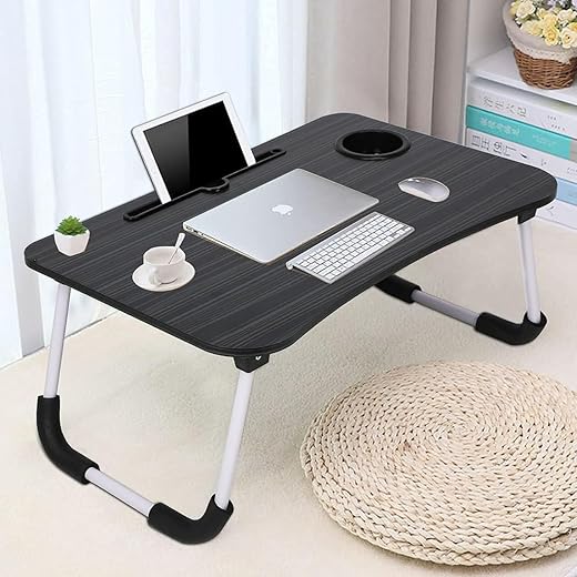 TEKCOOL Study Table Foldable Wooden Laptop Bed Tray Table, Multifunction Lap Tablet Desk with Cup Holder, Perfect for Eati