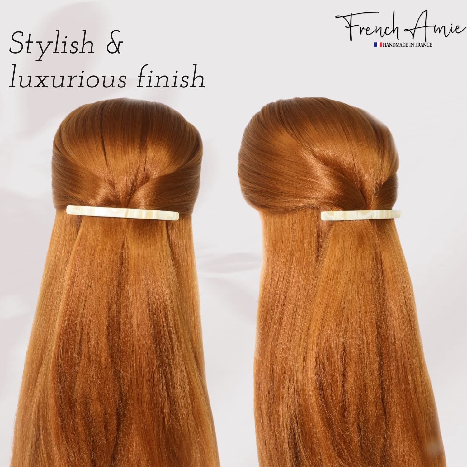Medium Celluloid Hair Clip Barrette Handmade Golden Clasp for All Hair French Amie Glittery Bar Large Handmade Celluloid Hair Clip  main image 2