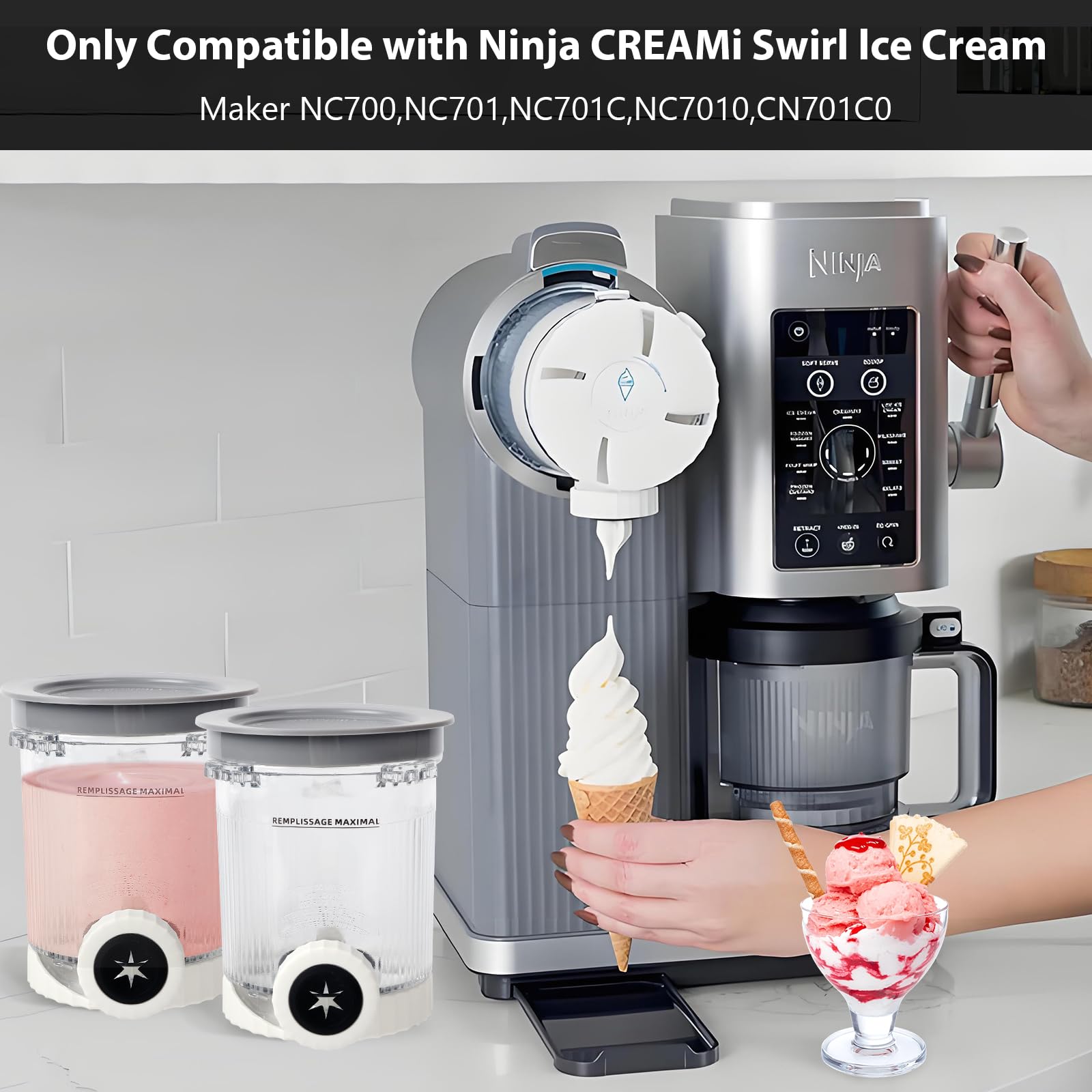 Lot de 2 récipients pour pintes Ninja Creami Swirl avec couvercle, compatibles avec NC700 701 NC701Q CN701CO Ninja Creami Swirl Pintes, sans BPA et passent au lave-vaisselle (4 pièces)