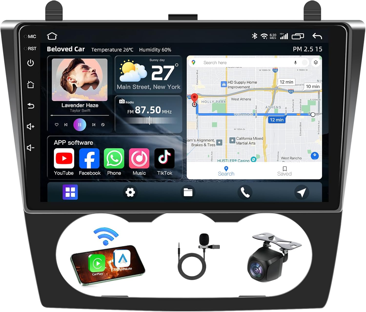 Car Radio for Nissan Altima 2007-2012: Wireless Carplay Android Auto 1280*800 Touchscreen Wireless Carplay Android Auto Stereo with 5G WiFi Bluetooth GPS FM/RDS SWC 1080P HD Backup Camera (Manual A/C)