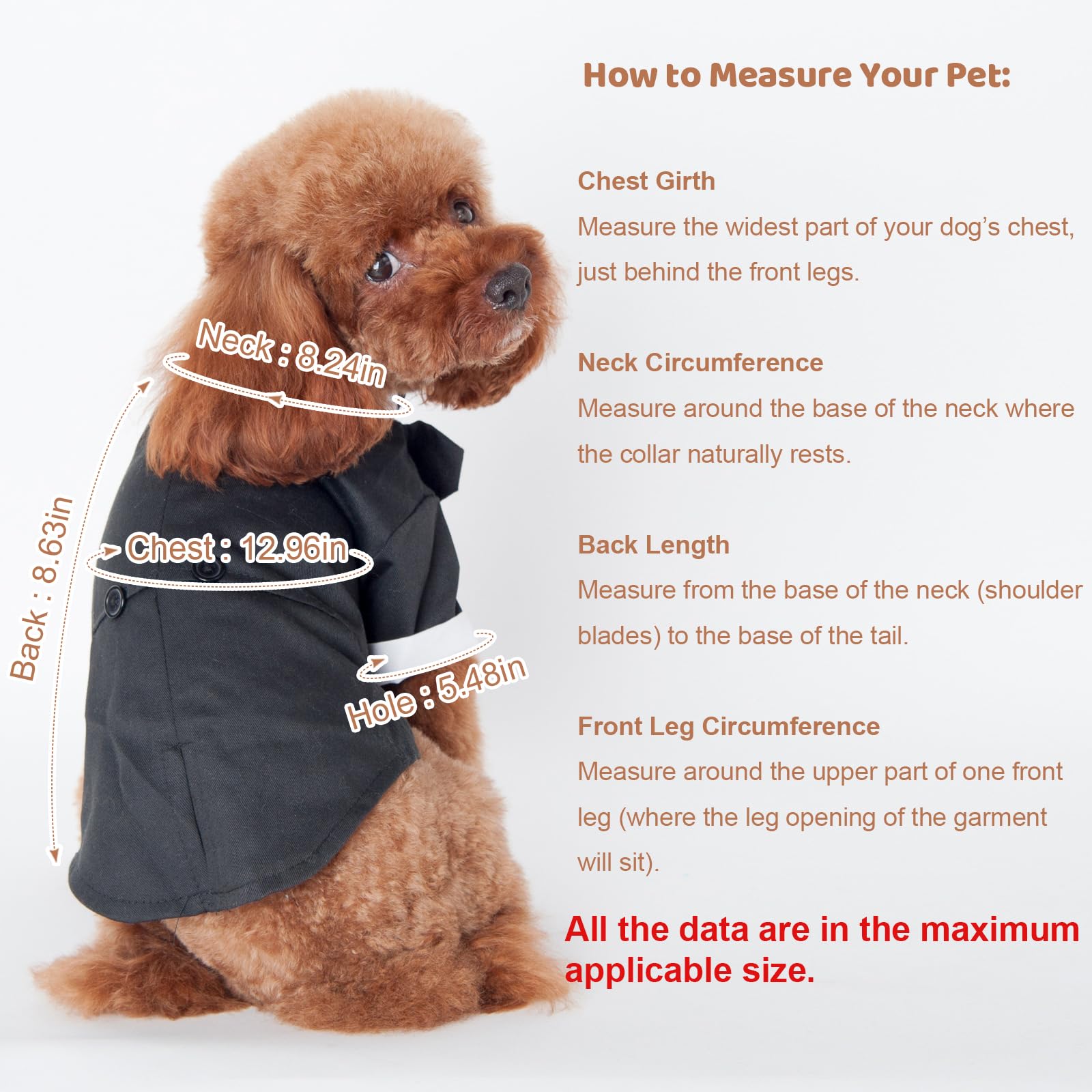 Heliltd Dog Suit with Bow Tie Pet Tuxedo for Small Dogs Cats Formal Cat Clothes Puppy Outfits Pet Costume for Wedding Birthday Halloween(Middle