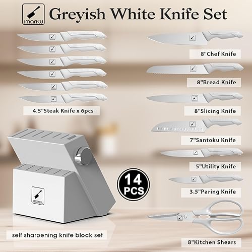 Miniatura 5 de imarku Juego de cuchillos de cocina, juego de cuchillos japoneses para cocina, juego de cuchillos de acero inoxidable con bloque, accesorios de