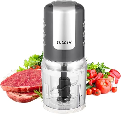 PULOYA Mini procesador de alimentos 2 tazas pequeño picador eléctrico de alimentos 2 velocidades para verduras, carne, frutas y nueces con 4