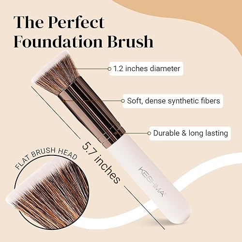 Miniatura 8 de Keshima - Cepillo de base Kabuki de parte superior plana grande cepillo de maquillaje de primera calidad para líquidos crema y polvo pulido mezcla y