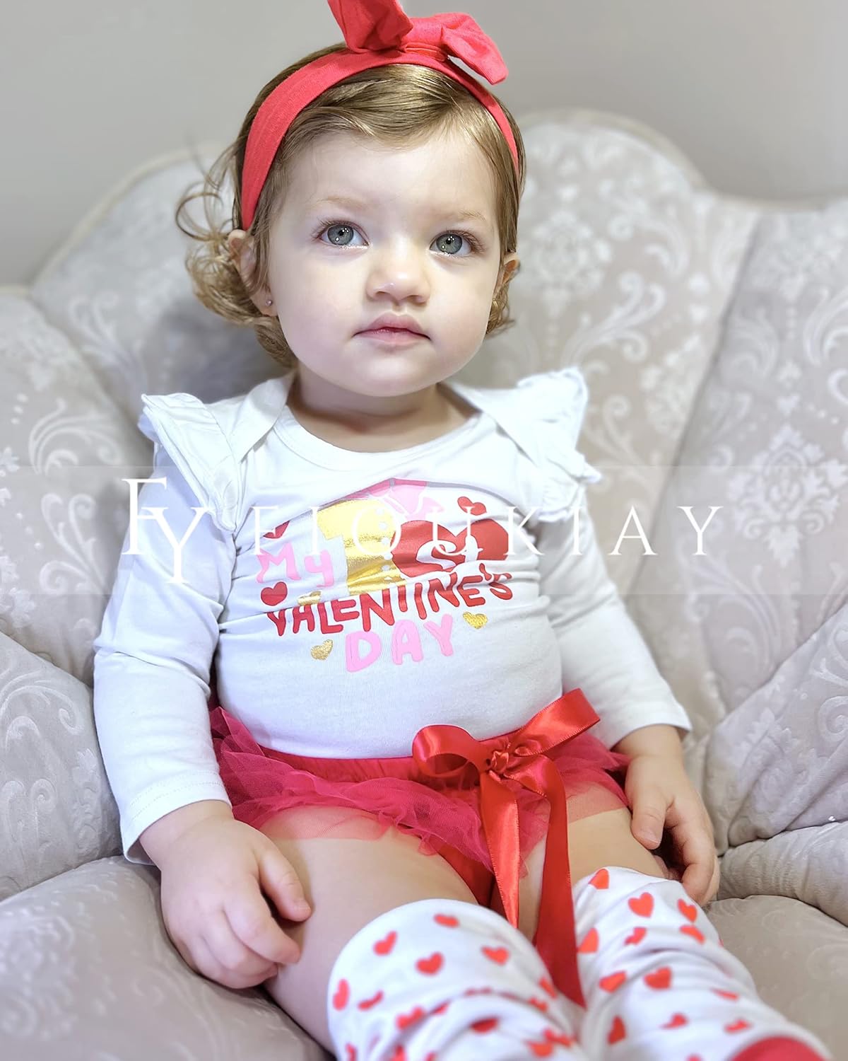 fioukiay Newborn Baby Girls Valentine's Clothes Outfits Infant 4pcs Valentine's Bodysuit Romper Shorts Clothing Sets - Image 5