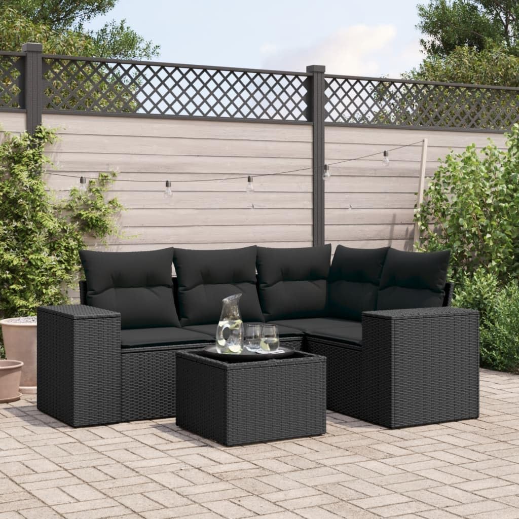 Salon de jardin 5 pcs Solivagant en résine tressée noire confort absolu