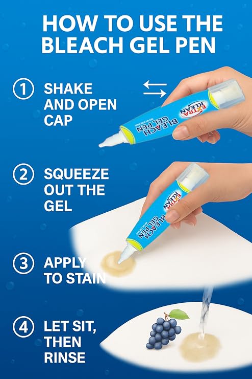 Bleach Gel Stain Remover Pen Travel Size Toiletry for Clothing, Instant Spot Cleaner, Travel Essentials & Accessories
