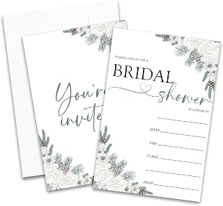 4'' x 6'' Winter Bridal Shower Invitations - Set of 25 Flowers Invites Cards with Envelopes - Winter Wedding Celebration Invites for Newlyweds, Party Supplies & Decor - A19