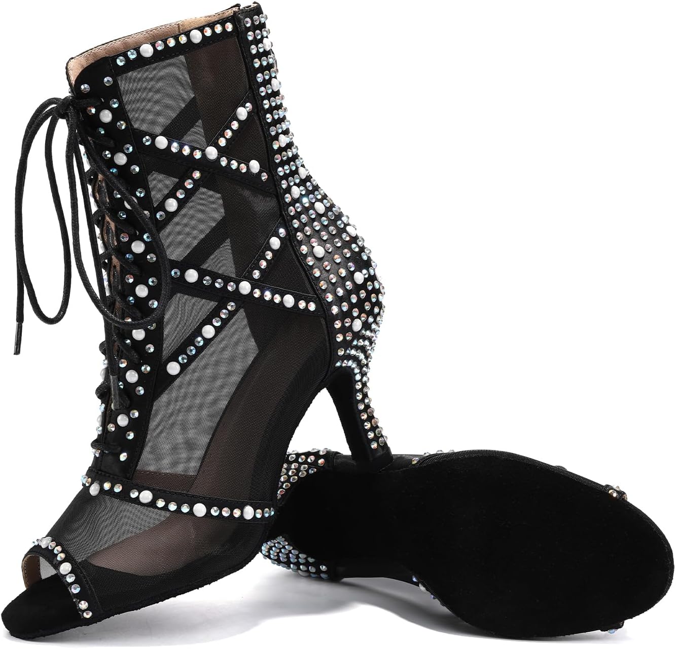 Ballroom Dance Shoes for Women Latin Boots Open Toe Dancing 3 Inch Heel