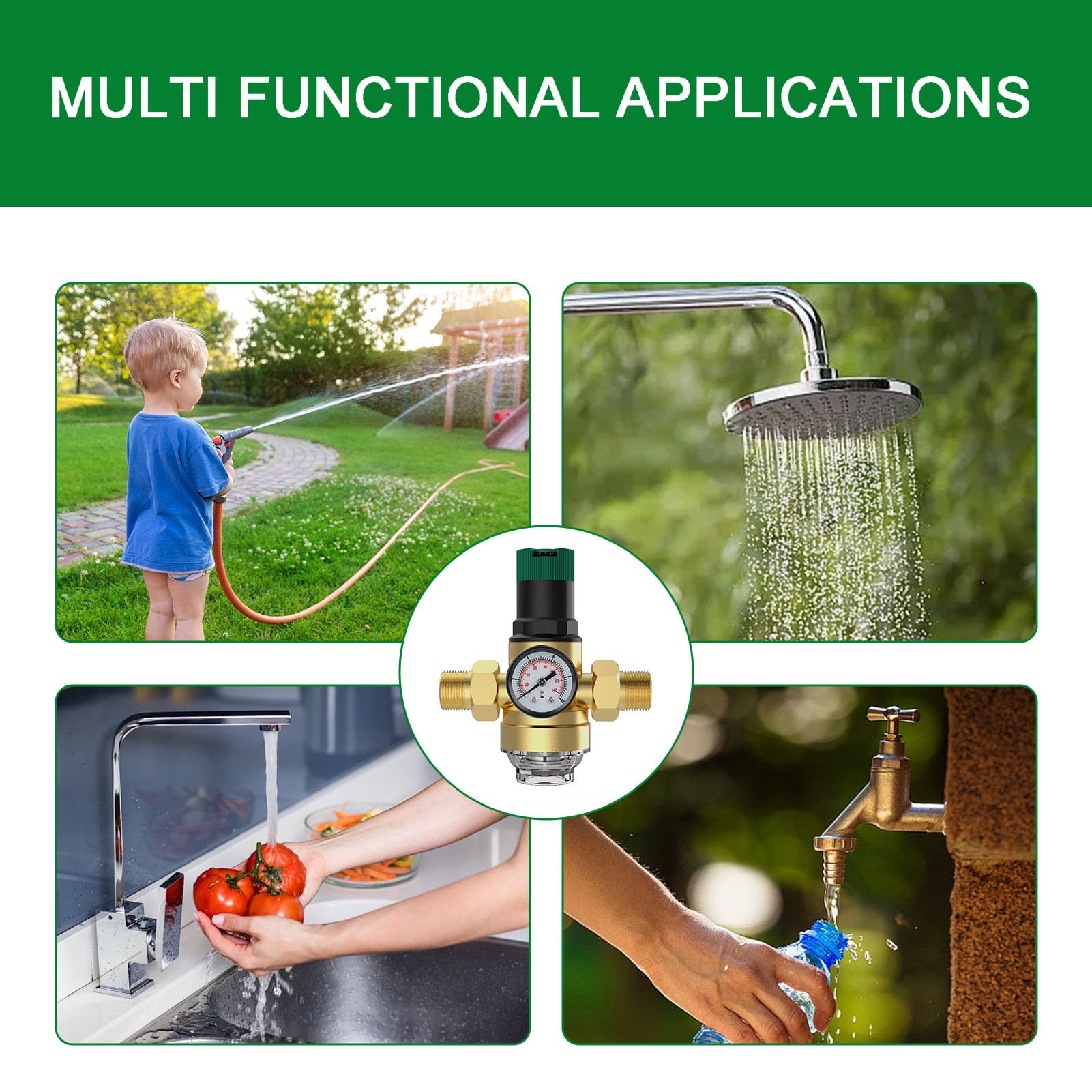 Druckminderer Wasser 1 Zoll, Druckregler Wasser mit Manometer und Siebfilter, Messing Wasserdruckminderer mit Verschraubungen, Sicher und Langlebig