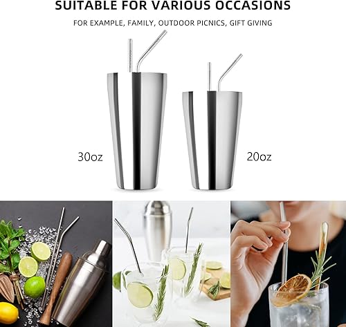 Miniatura 4 de Paquete de 5 pajitas de metal de acero inoxidable reutilizables para cóctel con punta de silicona, popotes reutilizables para batidos, aptos para