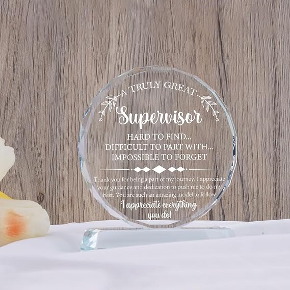 Supervisor Appreciation Gifts Exquisite Crystal Plaque with Gift Box Packaging, Christmas Thank You Retirement/Birthday Gifts for Supervisors/Leader Office Decor Plaque