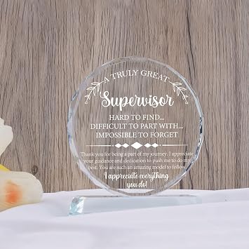 Supervisor Appreciation Gifts Exquisite Crystal Plaque with Gift Box Packaging, Christmas Thank You Retirement/Birthday Gifts for Supervisors/Leader Office Decor Plaque