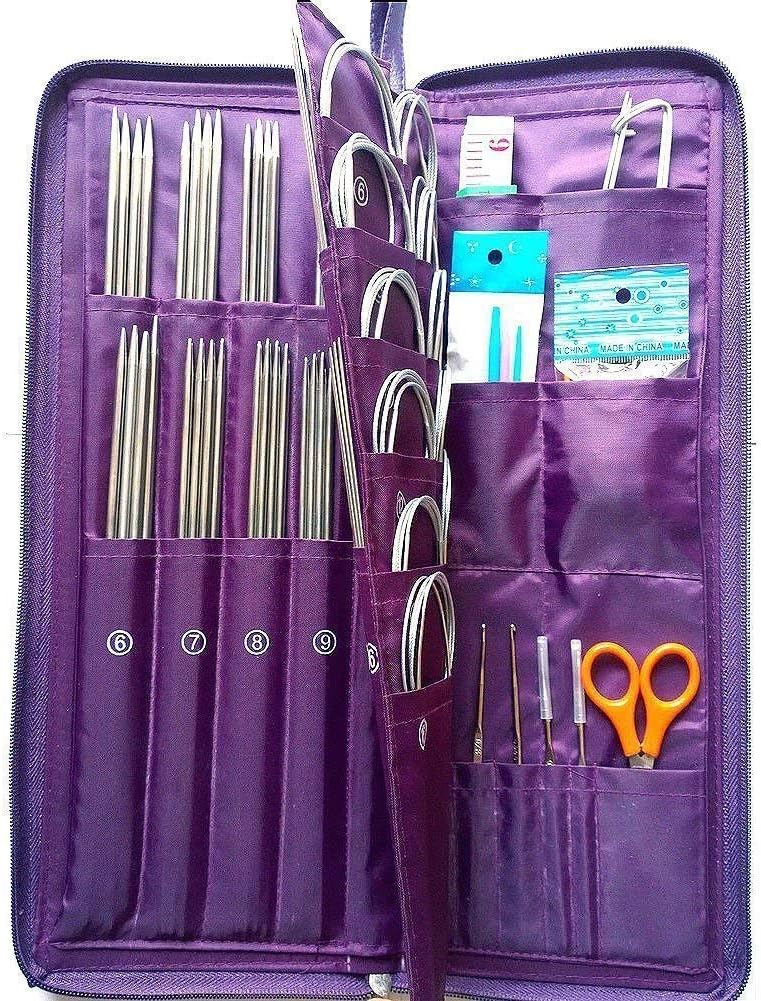 104Pcs Knitting Kit Stainless Steel Straight Circular Knitting Needles Crochet Hook with Pu Case