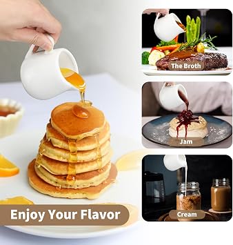 6 Pack 8 oz Ceramic Creamer Pitcher with Handle, White