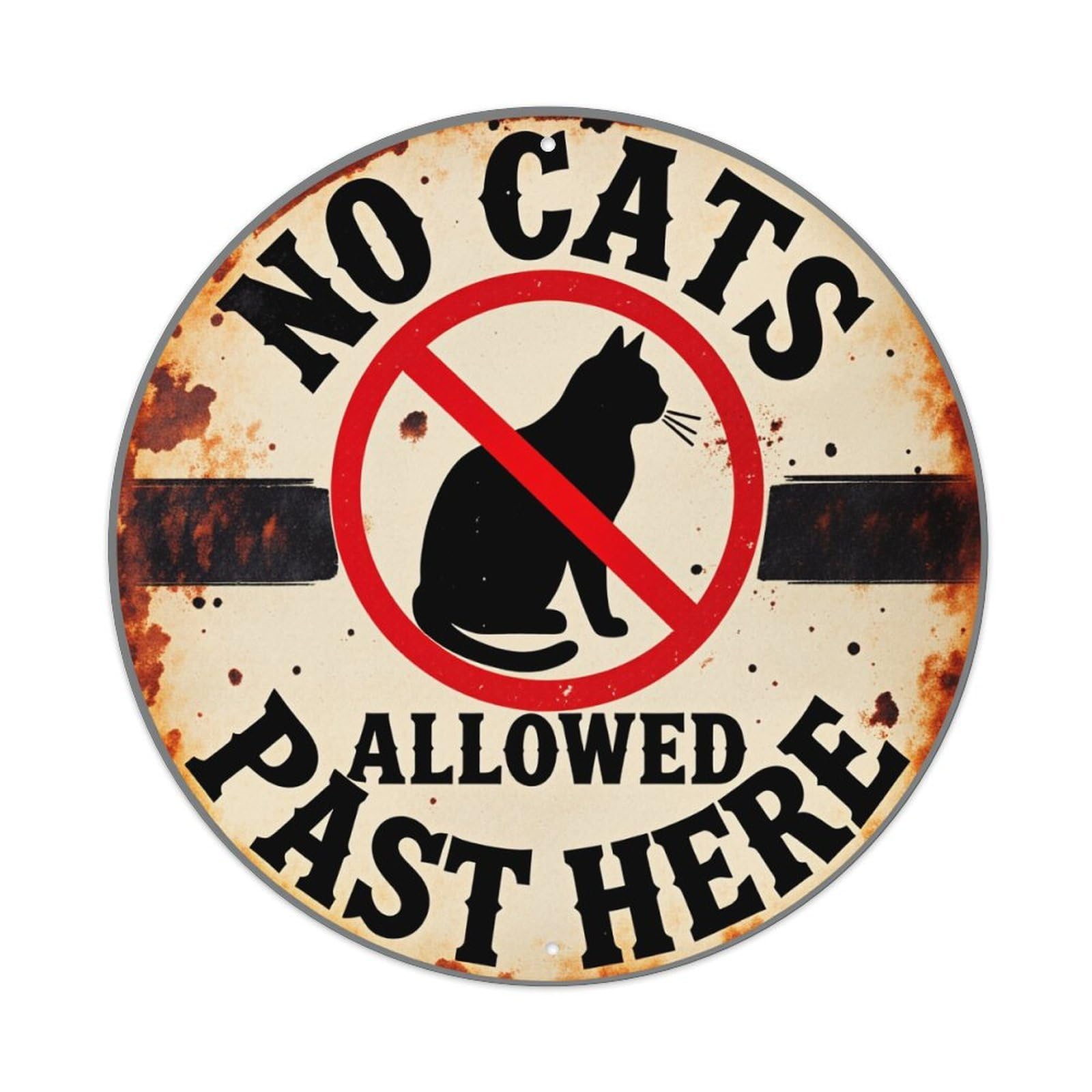 Wmlzdnwr Vintage No Cats Allowed Past Here Sign With Cat Silhouette- Round Tin Sign,Retro Wall Art,Metal Poster For Home, Bar, Garage, Cafe, Rustic Indoor & Outdoor Decor, 8X8 Inches