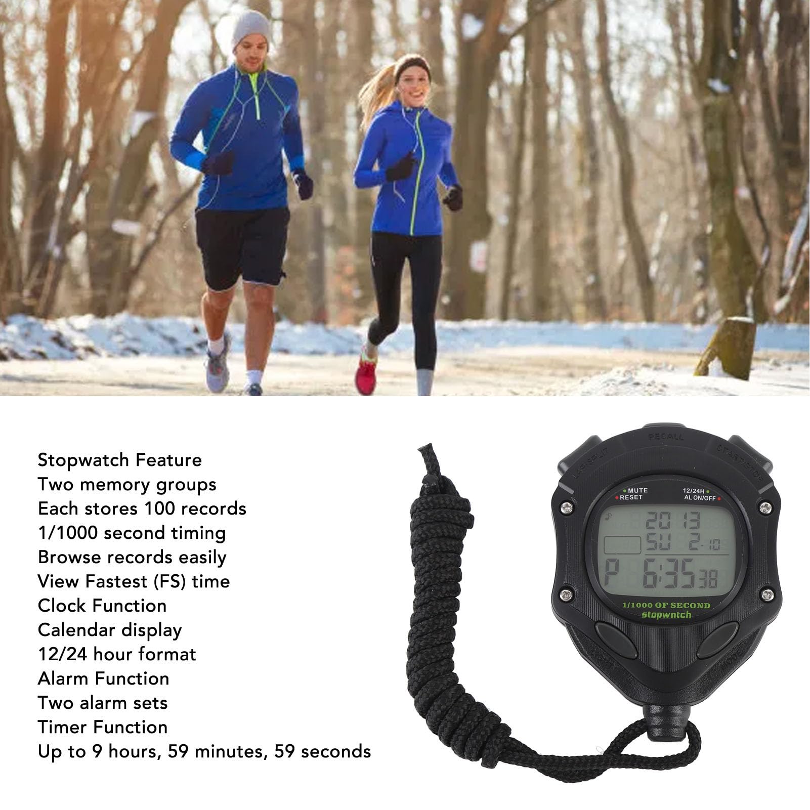 BuyWeek Cronometro Sportivo, Cronometro Digitale ABS Portatile Cronografo Timer con Night Light Alarm per Racing Nuoto