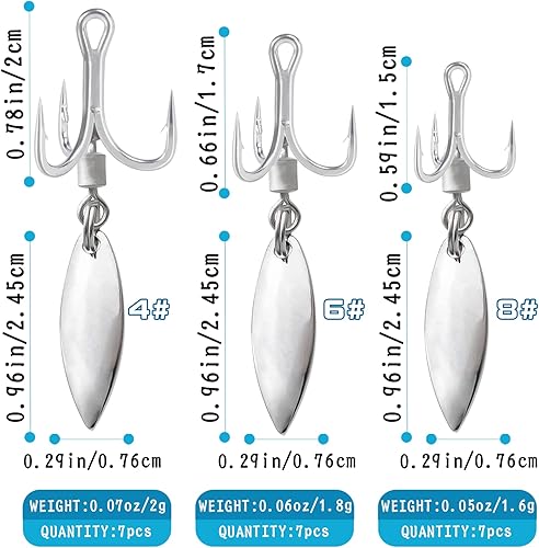 Miniatura 3 de Gefischtter Fishing Hooks Fishing Spoons Treble Hooks Willow Bladed Replacement Spinner Fishing Hook Set for Bass Trout Saltwater Freshwater Fishing
