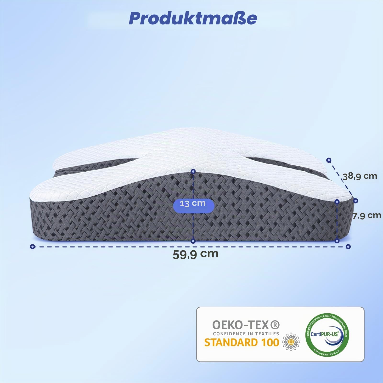 Anti Schnarch Kissen für Seitenschläfer Memory Foam Kissen – Grau