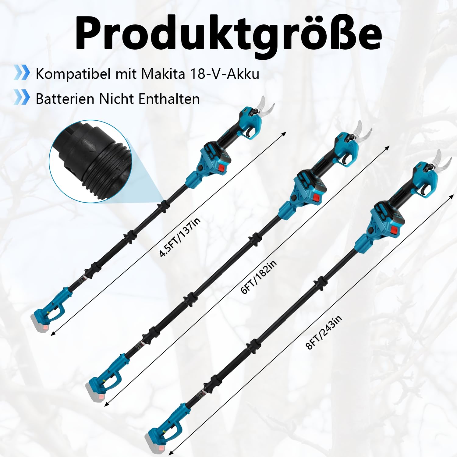 Tijeras de podar con batería 2 en 1 con barra de extensión de 2 m, máx. 30 mm de diámetro de corte, batería compatible con Makita 18 V, motor sin escobillas para podar árboles, cortador de ramas para