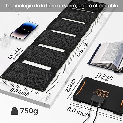 FlexSolar Chargeurs Solaires Portables 40 W, USB puissance d'Urgence ETFE Panneaux Pliables IP67 étanche Camping Randonnée pour Téléphones, Ventilateurs, Lampes de Poche - 6