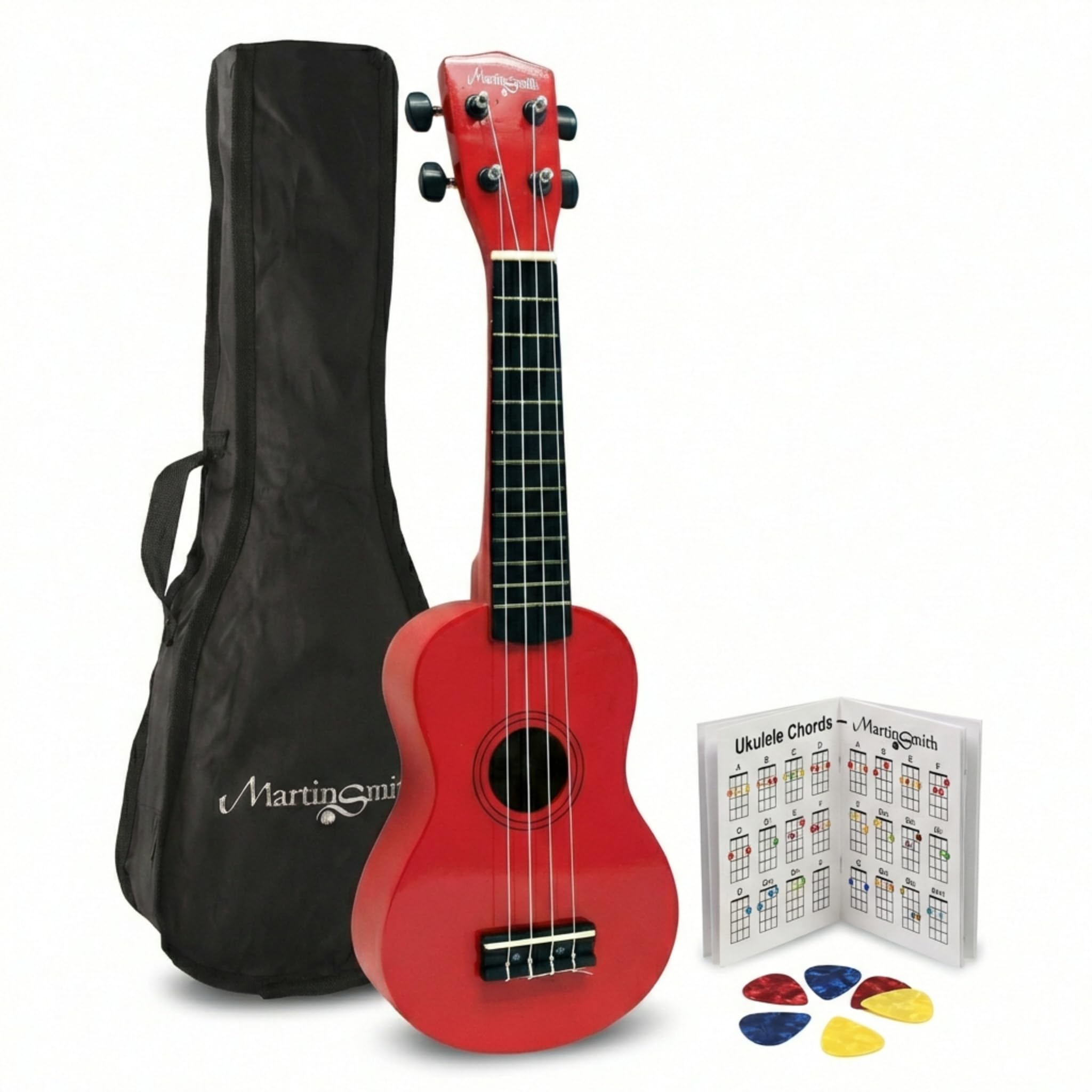 Martin Smith Soprano Ukulele with Ukulele Bag & Chord Book - Red