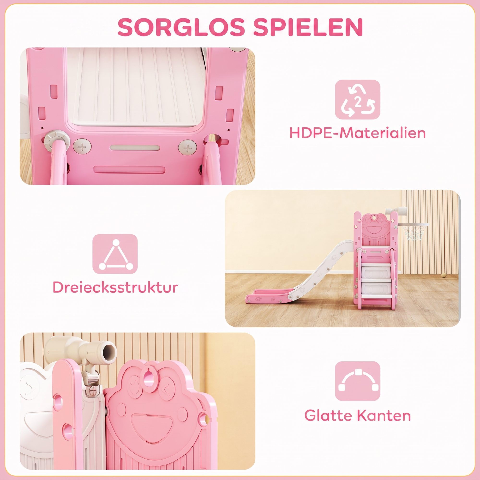 AIYAPLAY Kinderrutsche 5 in 1 Babyrutsche für Kleinkinder 1-3 Jahre Rosa