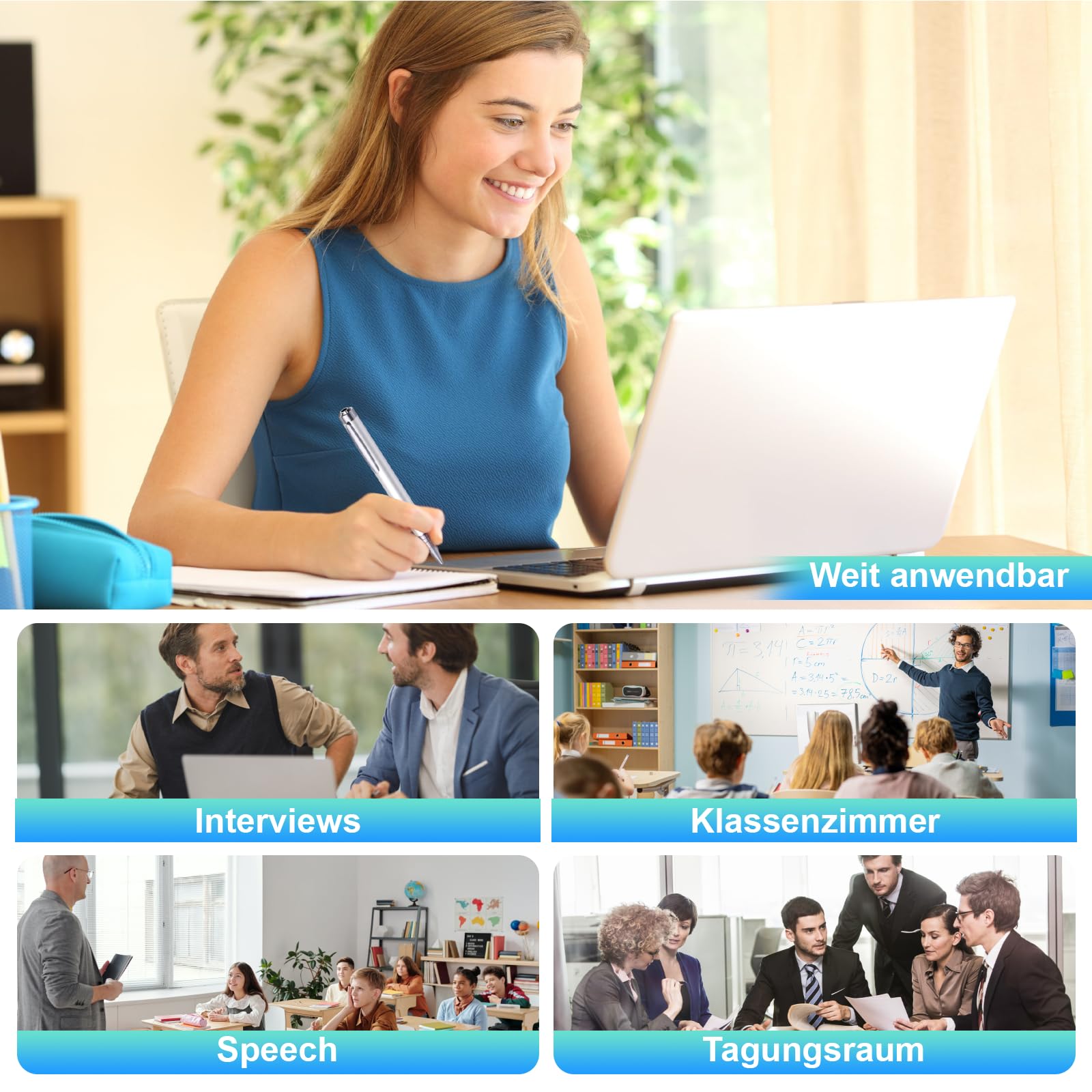 JUSTSTONE Digital Voice Recorder 100 GB, 1600 Stunden Aufnahmekapazität, 360° Surround-Aufnahme, One-Touch Aufnahme, Sprachaktivierung,AI Geräuschunterdrückung, Ideal für Klassenzimmer und Meetings
