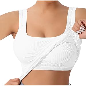 Women Tank Tops with Built in Bras Summer Casual Ribbed Knit Camisole U Neck Sleeveless Padded Workout Yoga