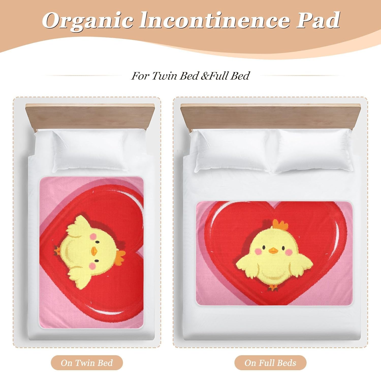 Funny Cartoon Heart Animal Chicken Extra Large Resuable Training Pee Pads for Kids Waterproof Washable Underpads Wetting Cover Skin-Friendly Travel Mattress for Kids Adults Pets , 52" L x 34" W