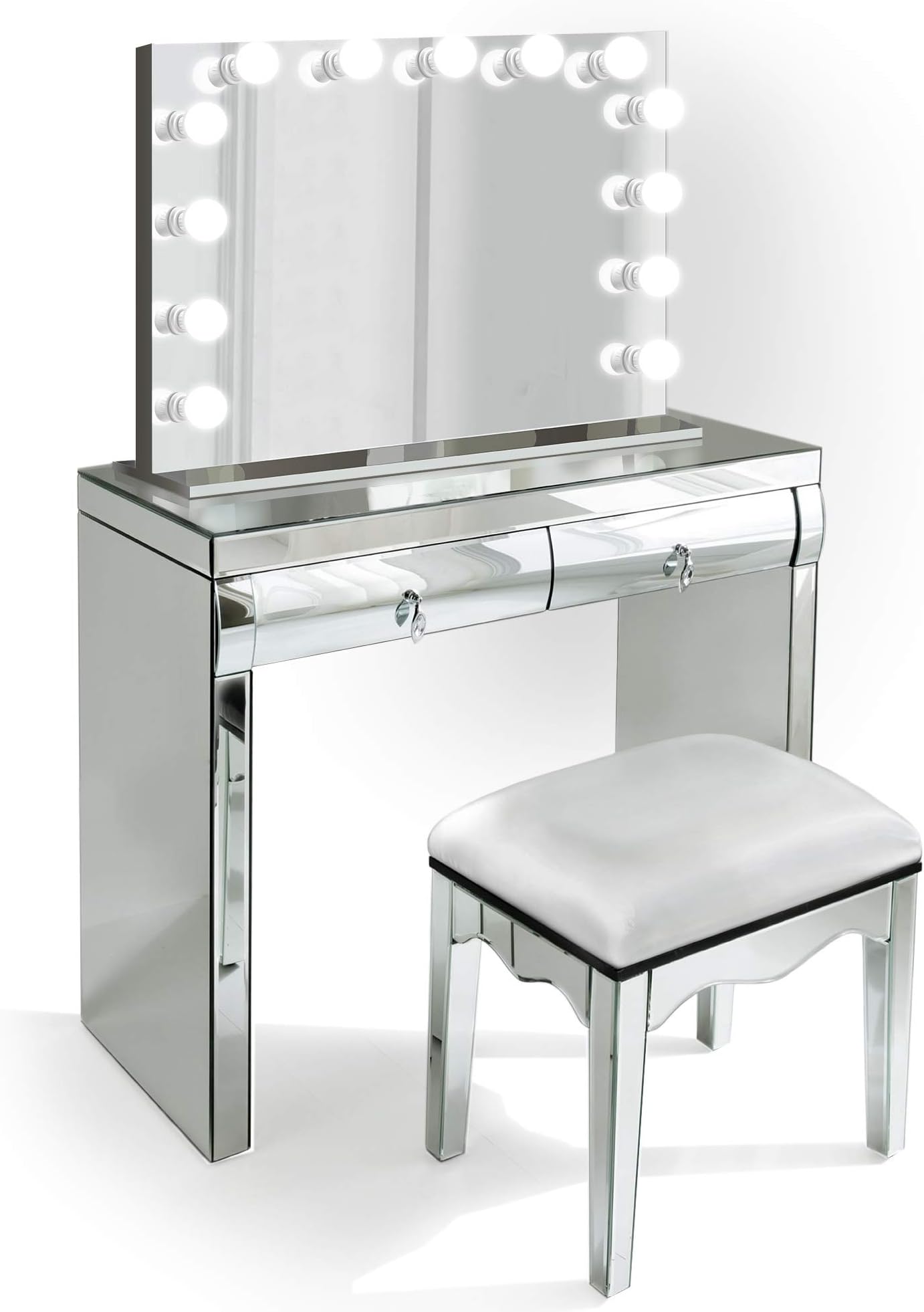 40" Mirrored Vanity Table + Chair + LED Hollywood Mirror Dimmable